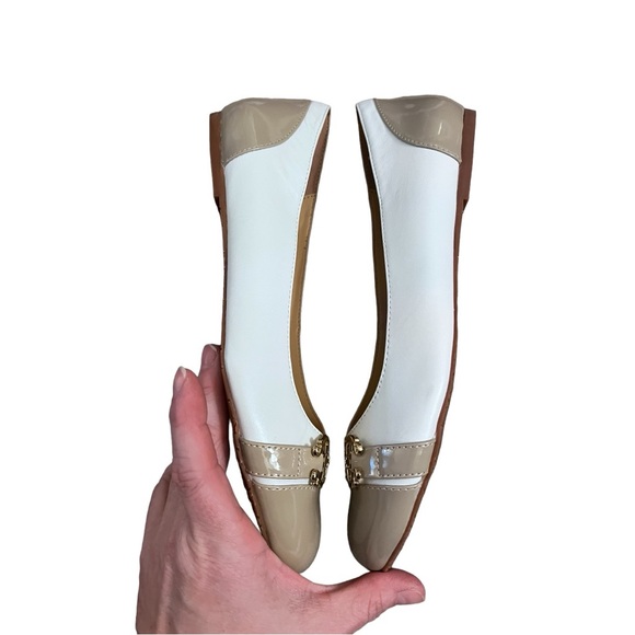 C. Wonder Tan Cream Leather Patent Ballet Flats Horse Bit Cap Toe Two-tone 7.5 - Picture 3 of 15